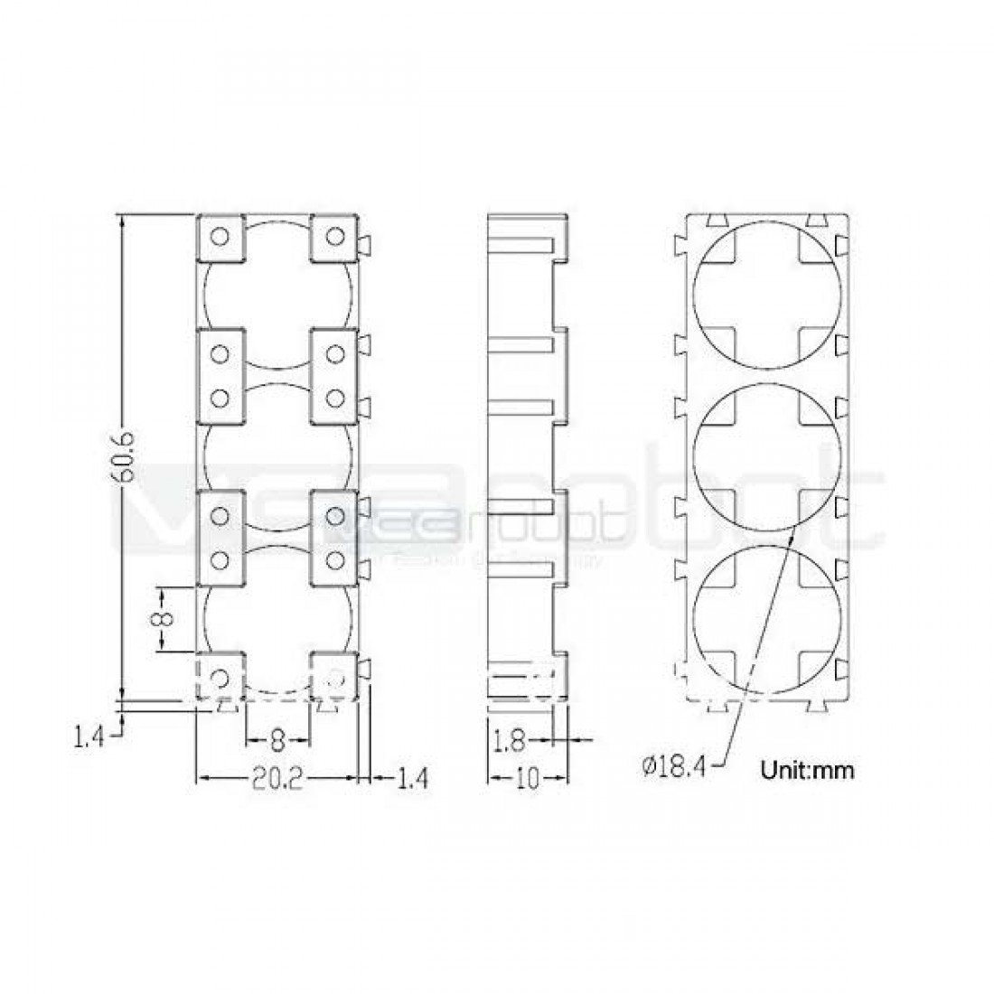 Cylindrical Single Battery Holder for 18650 Lithium Ion Cell 6 Pieces