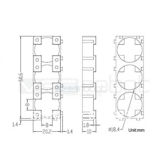 Cylindrical Single Battery Holder for 18650 Lithium Ion Cell - 6 Pieces