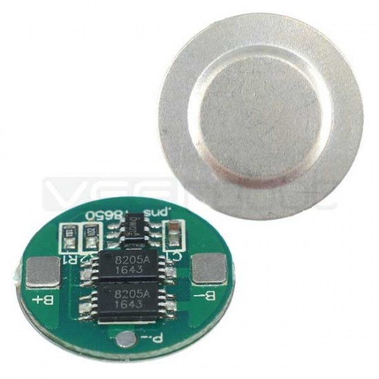 Battery Charge Protection Module 1S 3A for 18650 Lithium Ion Battery - 3.7V - Round PCB Board