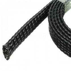 Braided Mesh Expandable Sleeve for Wire Protection - Black 8mm Flat - 1 Meter